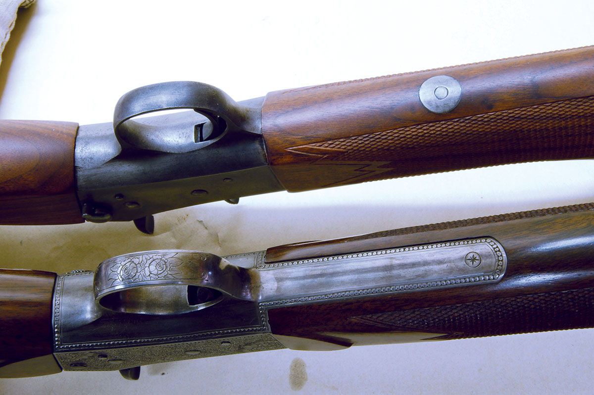 Underside view of the No. 4 without lower tang (top) and welded­ on lower tang (bottom).